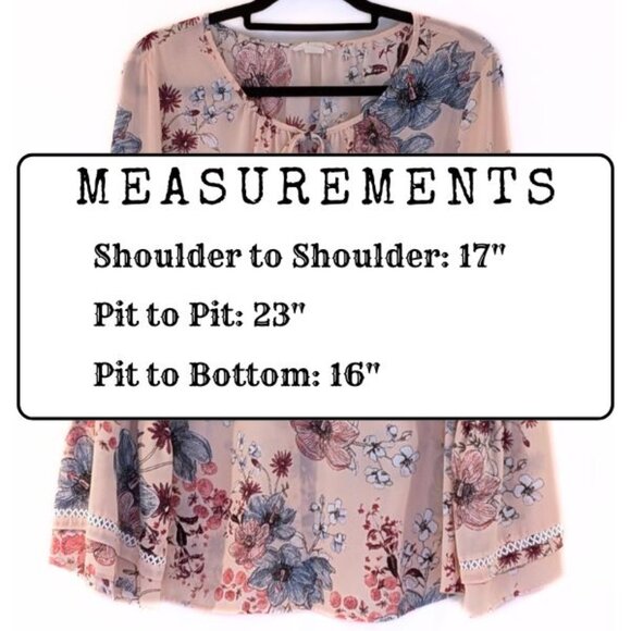 Style & Co. Pink and Multicolored Flower Oversized Bell Sleeve Blouse, Size L - Picture 3 of 3